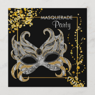 Convites Papel Metálico Prata Dourado Festa de Máscaras