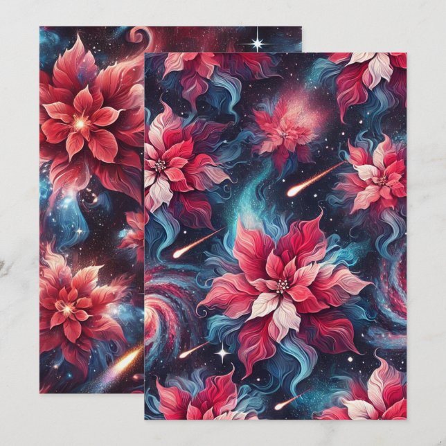 Convites Papel-Padrão Galaxy Poinsettia Imprimível (Frente/Verso)