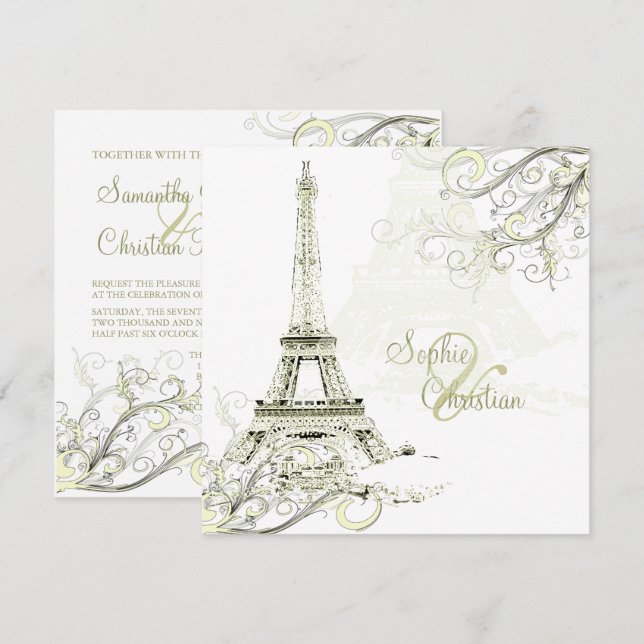 Convites Papel para champanhe EIFFEL TOWER/SWIRLS/Luxe (Frente/Verso)