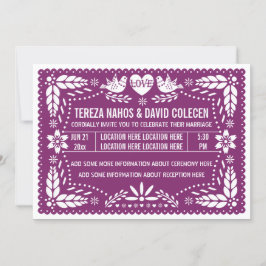 Convites Papel picado ama pássaros casamento roxo