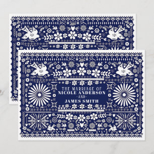 Convites Papel Picado Azul Branco Casamento Mexicano