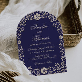 Convites Papel Picado Azul Casamento Mexicano