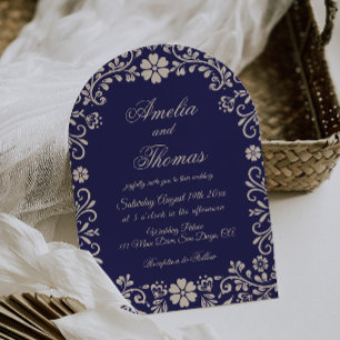 Convites Papel Picado Azul Casamento Mexicano