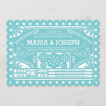 Convites Papel Picado Azul De Casamento<br><div class="desc">O papel moderno picado spanish paper flag design por Shelby Allison. Para fazer a correspondência de convites,  cartões de resposta,  adesivos e outros itens,  clique no link abaixo para visualizar toda a Coleção Papel Picado.</div>