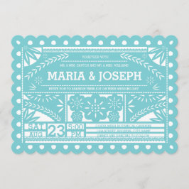 Convites Papel Picado Azul De Casamento