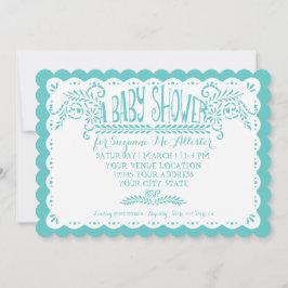 Convites Papel Picado Baby Girl Chá Pink Aqua Fiesta