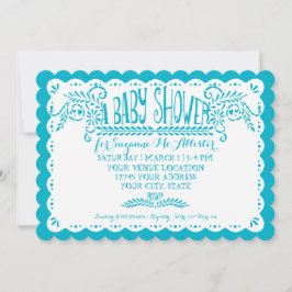 Convites Papel Picado Baby Girl Chá Rosa Azul Fiesta