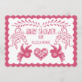 Convites Papel Picado Baby Girl Chá Rosa Laranja Fiesta