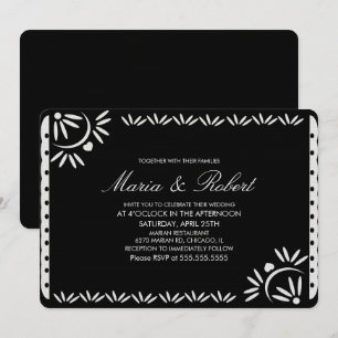 Convites Papel Picado Botânico Mexicano Casamento Preto