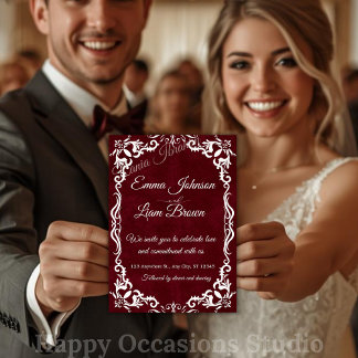 Convites Papel Picado Burgundy Mexican Wedding Invitation