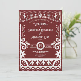 Convites Papel Picado Burgundy & White Wedding Invitation