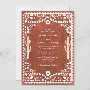 Convites Papel Picado Casamento Mexicano Marrom Terracota C