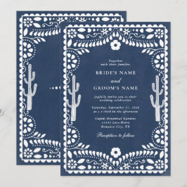 Convites Papel Picado Casamento Mexicano Rústico Azul Casam