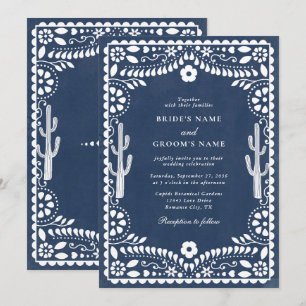 Convites Papel Picado Casamento Mexicano Rústico Azul Casam