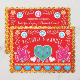 Convites Papel Picado Dourada Glitter