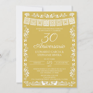 Convites Papel Picado Dourado Aniversário de 30 anos