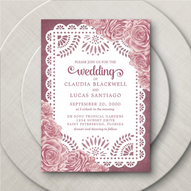 Convites Papel Picado Dusty Rosa Wedding (Criador carregado)