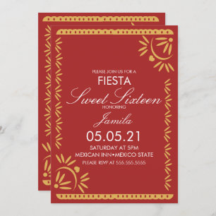 Convites Papel Picado Fiesta Sweet 16 Mexicano Scallop Blue