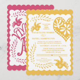 Convites Papel Picado Mexicano Fiesta Wedding Banner Dourad