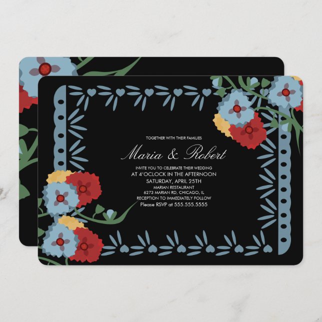 Convites Papel Picado Mexicano Florals Fiesta (Frente/Verso)