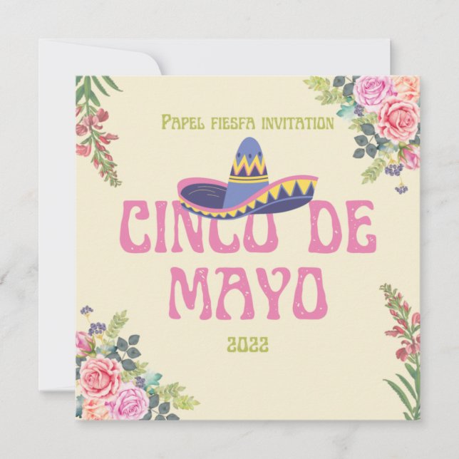Convites Papel Picado Mexicano Florals Fiesta (Frente)