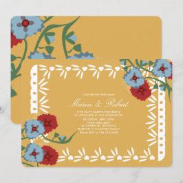 Convites Papel Picado México Botânico Floral Festa Amarelo
