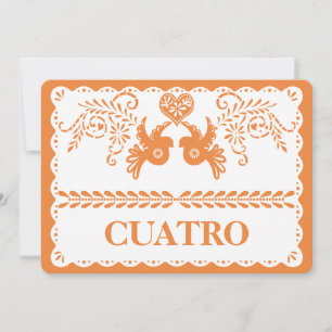 Convites Papel Picado Quatro Quatro Número da Mesa Dourado