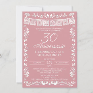 Convites Papel Picado Rosa Aniversário de 30 Anos