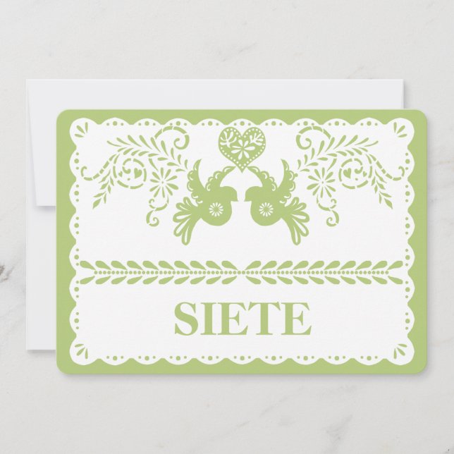Convites Papel Picado Siete Sete Número da Mesa Dourado Fes (Frente)