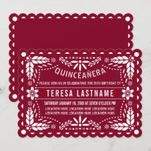Papel picado vermelho e branco da borda Quinceañer