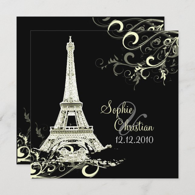 Convites PAPEL PixDezines DIY LA TOUR EIFFEL+SWIRLS/LUXE (Frente/Verso)