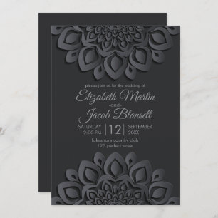 Convites Papel Preto Contemporâneo Corta Mandala Casamento