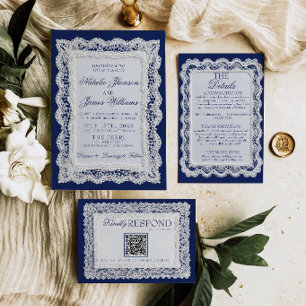 Convites Papel Renda Royale Azul Dinheiro Antigo Doily Casa