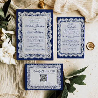 Convites Papel Renda Royale Azul Dinheiro Antigo Doily Casa