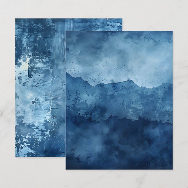 Convites Papel Scrapbook de Tinta Distorcida em Fundo Azul (Frente/Verso)
