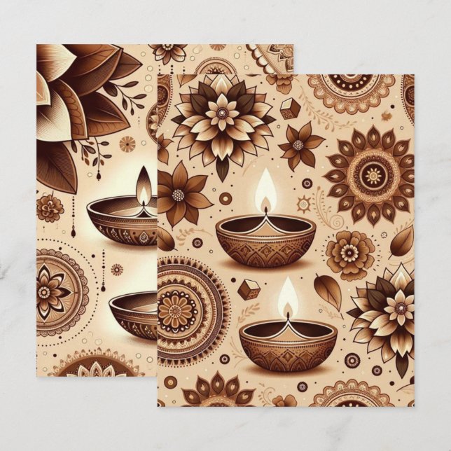 Convites Papel Scrapbook Imprimível em Bronze e Diwali Dour (Frente/Verso)