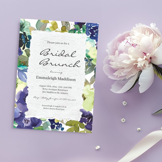 Convites Papel Torn Purple Floral Aquarelas Bridal Brunt (Criador carregado)