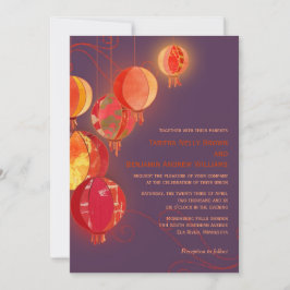 Convites Papel Vermelho Lanterna Casamento Roxo