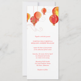Convites Papel Vermelho Lanternas Longo Casamento Vertical