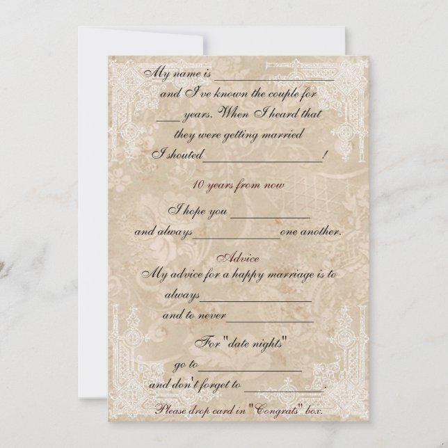 Convites Papel Vintage Bonito BrancoCartão de Comentário e  (Frente)