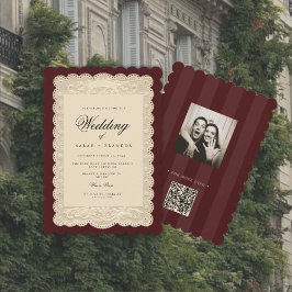 Convites Papel Vintage em Renda Bordeaux Casamento