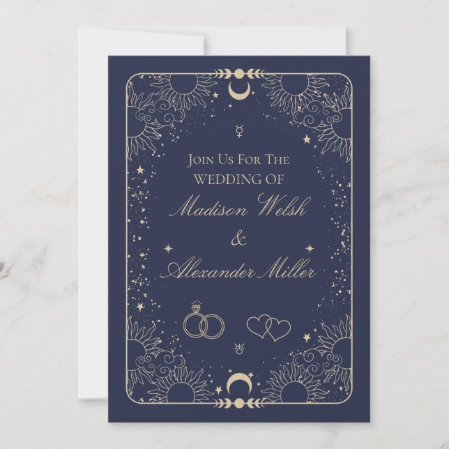 Convites Papelaria de Casamento Celestial e Astrologia (Frente)