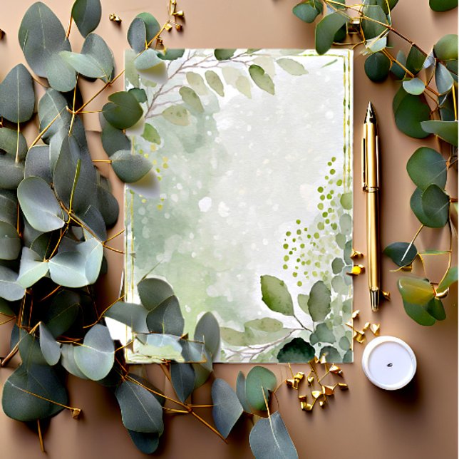 Convites Papelaria de casamento em aquarela verde e dourado (Criador carregado)