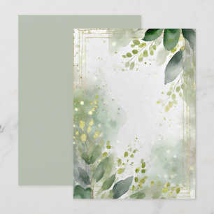 Convites Papelaria de casamento em aquarela verde e dourado
