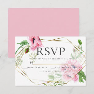 Convites Papoilas e folha do rosa da aguarela de RSVP  