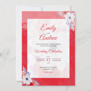 Convites Papoula Vermelha Branca Elegante Floral Aquarela C