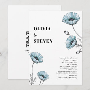 Convites Papoulas azuis flores silvestres código QR floral