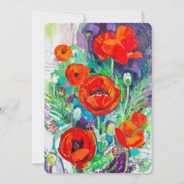 Convites Papoulas Vermelhas Arte Impasto Floral (Frente)
