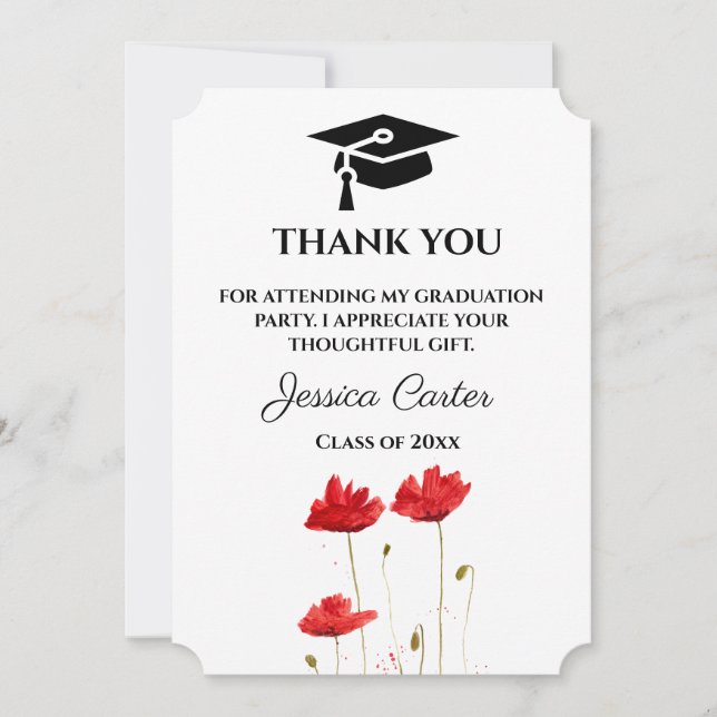 Convites Papoulas Vermelhas Florais Agradecimento de Gradua (Frente)
