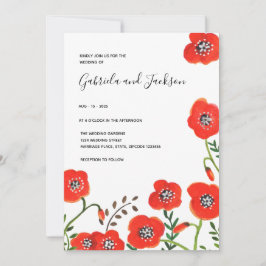 Convites Papoulas vermelhas florais casamento moderno